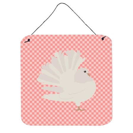 MICASA Silver Fantail Pigeon Pink Check Wall or Door Hanging Prints6 x 6 in. MI225959